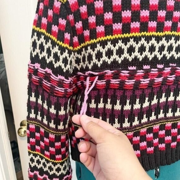 Zara Jacquard Chunky Cable Knit  Cropped Pocket Button Winter Cardigan Sweater - Picture 8 of 12